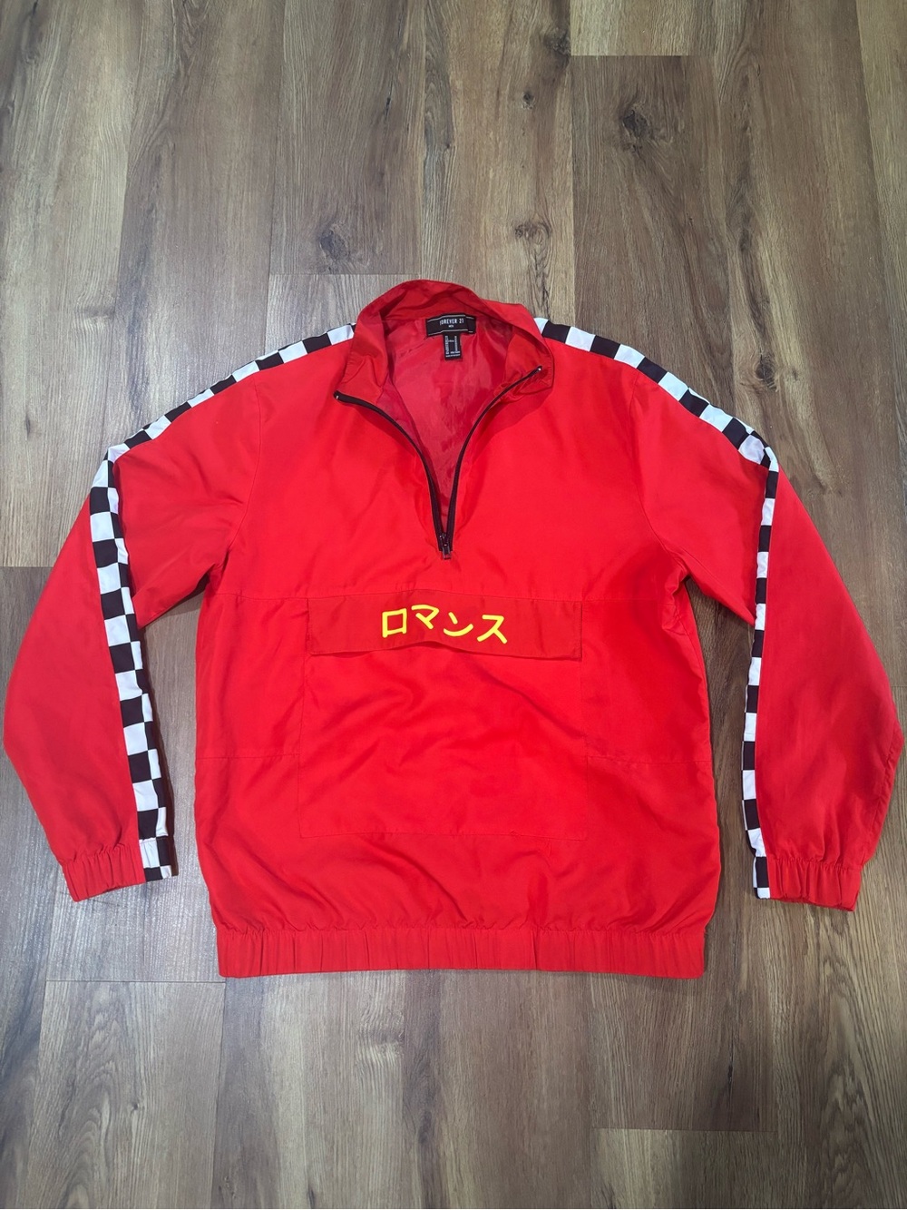 Men’s Medium Red Half-Zip Windbreaker Jacket Racing Checkers Waterproof